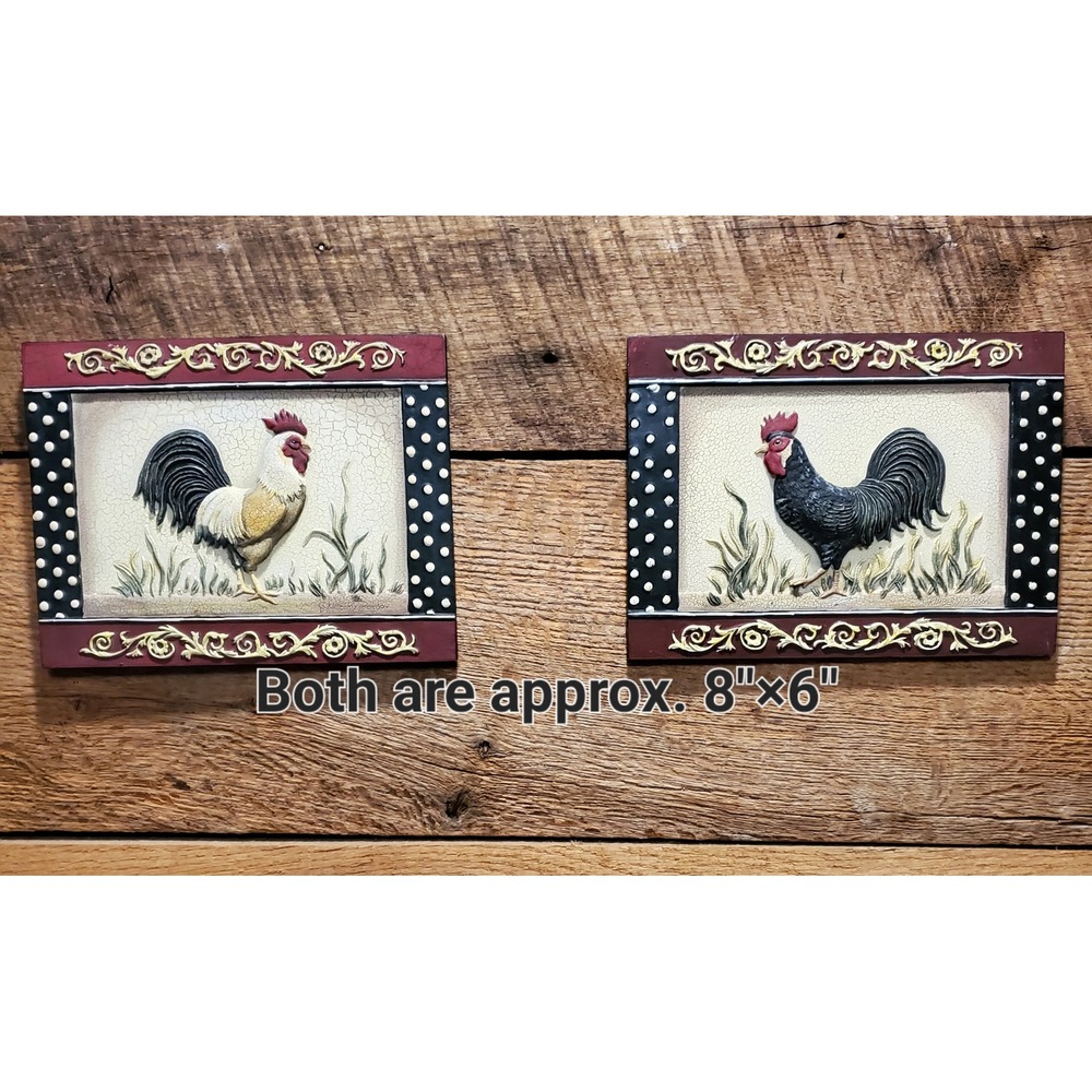 Vintage Kimberly Poloson 3D Rooster Wall Art Plaques – Set of 2 Farmhouse Decor